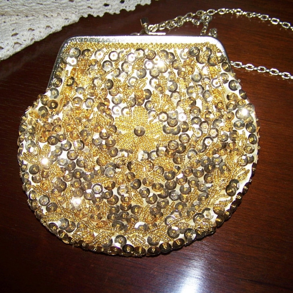 Vintage Small sequin gold bag,cocktail purse